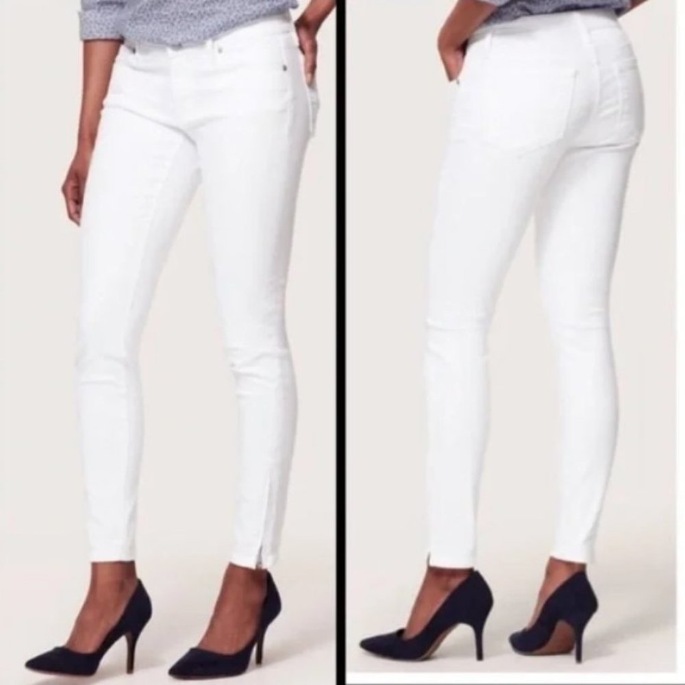 Loft White Curvy Skinny Ankle Zipper Jeans